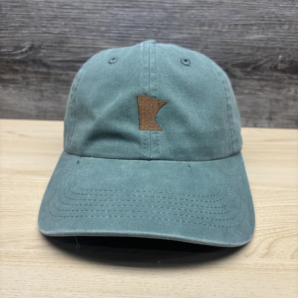 Minnesota Hat Cap Strap Back Green Embroidered State Outline Mens Casual